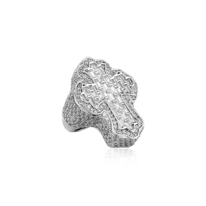 Men's Iced Out Cross Ring | Baguette Cut Hip Hop Faith Band | Caratix