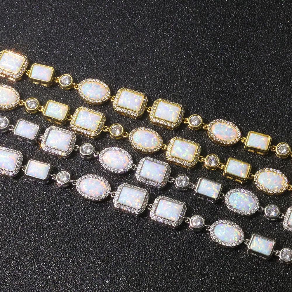 10mm Opal Style Necklace Gemstone Chain Hip Hop Jewelry | Caratix Jewelry - CaratixJewelry