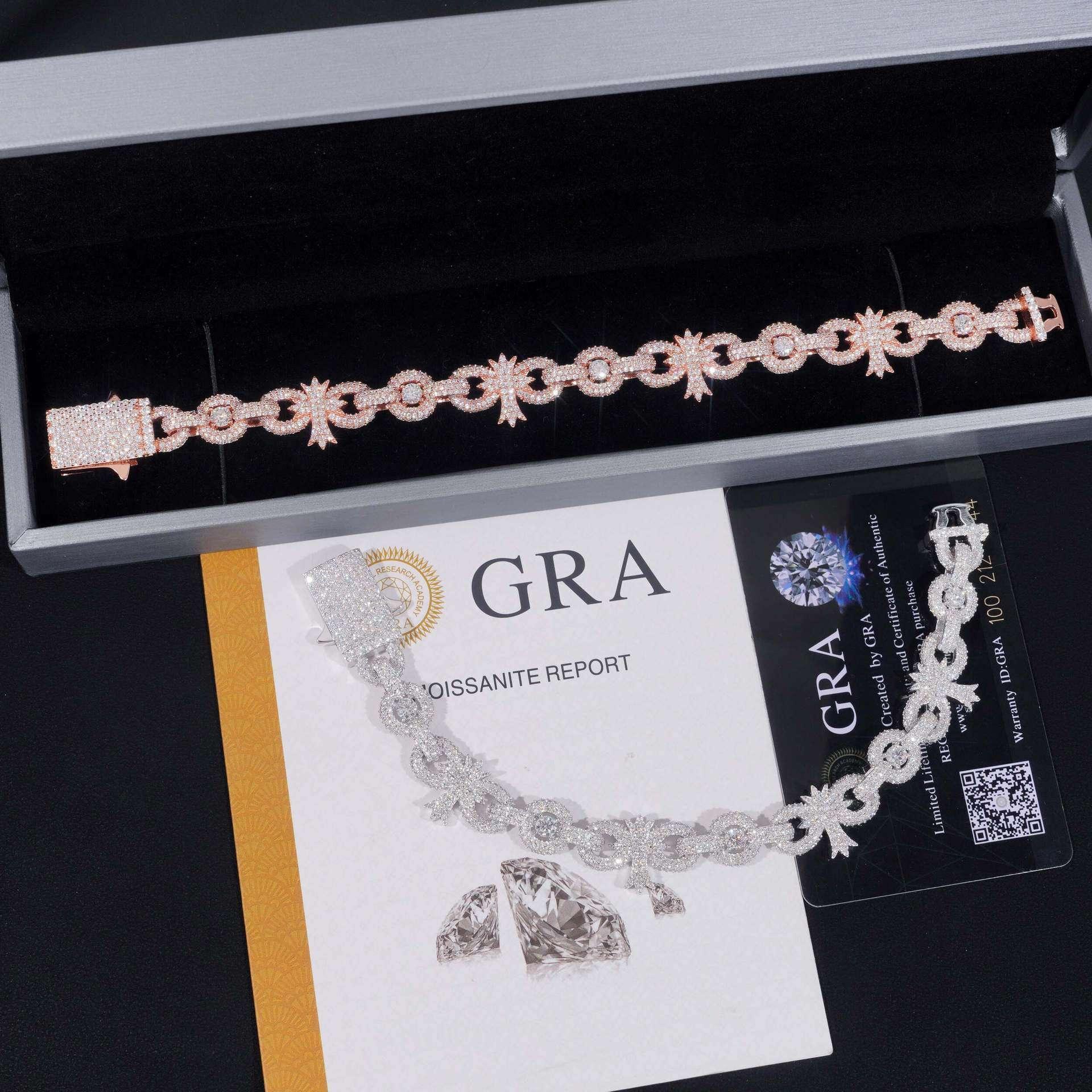 10mm Moissanite Cross Cuban Link Bracelet | S925 Silver Hip Hop Jewelry - CaratixJewelry