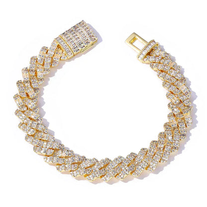 Custom 10mm Rhombus Baguette Cuban Link Bracelet - CaratixJewelry
