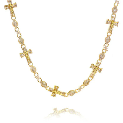 8mm Iced Out Bead Chain Cross Necklace T-Cut Zircon Rapper Iced Out Chain Style | Caratix Jewelry - CaratixJewelry