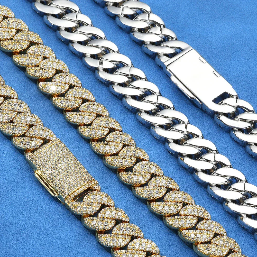 14mm Cuban Chain Necklace with Full Zircon Stones and Flip Clasp - CaratixJewelry