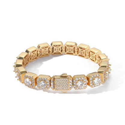 10mm Square Tennis Chain Zircon Bracelet with Spring Clasp for Men | Caratix Jewelry - CaratixJewelry