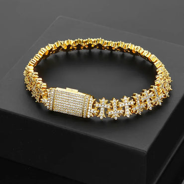 Cross Maple Leaf Chain Zircon Bracelet Luxury Hip Hop Jewelry for Men | Caratix Jewelry - CaratixJewelry