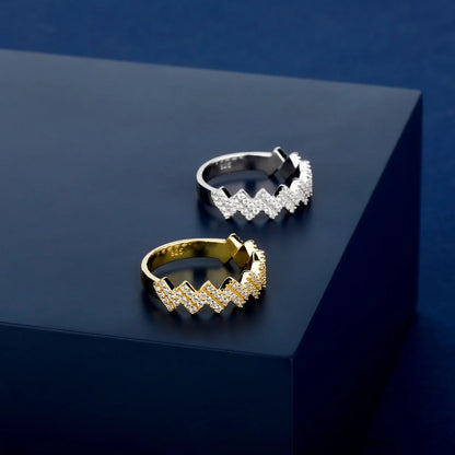 S925 Sterling Silver Wavy Band | Iced Out Ripple Ring | Caratix
