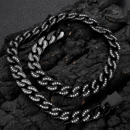 12mm Iced Out Stainless Steel Cuban Chain Zircon Necklace for Men | Caratix Jewelry - CaratixJewelry