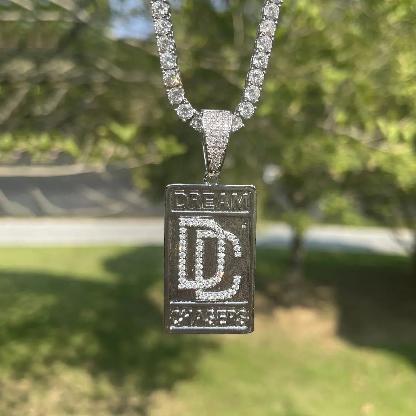 Iced Out Dog Tag Letter Pendant | Real Copper CZ Plaque Necklace - CaratixJewelry