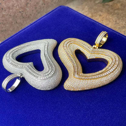 Iced Out Irregular Open Heart Pendant | Men's Real Gold Plated Necklace | Abstract "Broken" Love Jewelry | Emo Rap Streetwear Bling | Caratix - CaratixJewelry