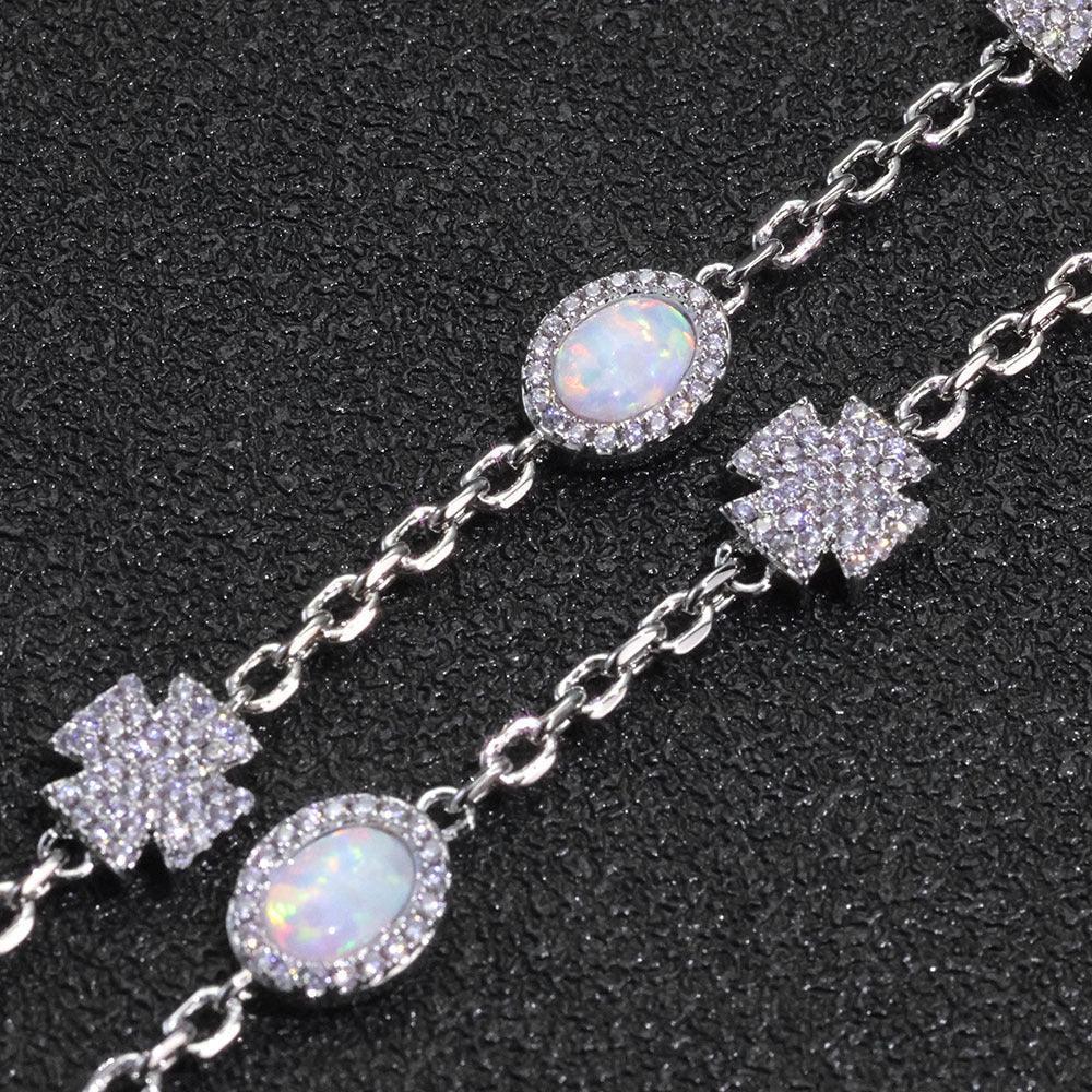 Custom Opal Cross Necklace & Bracelet Set | Hip Hop Jewelry for Men | Caratix - CaratixJewelry