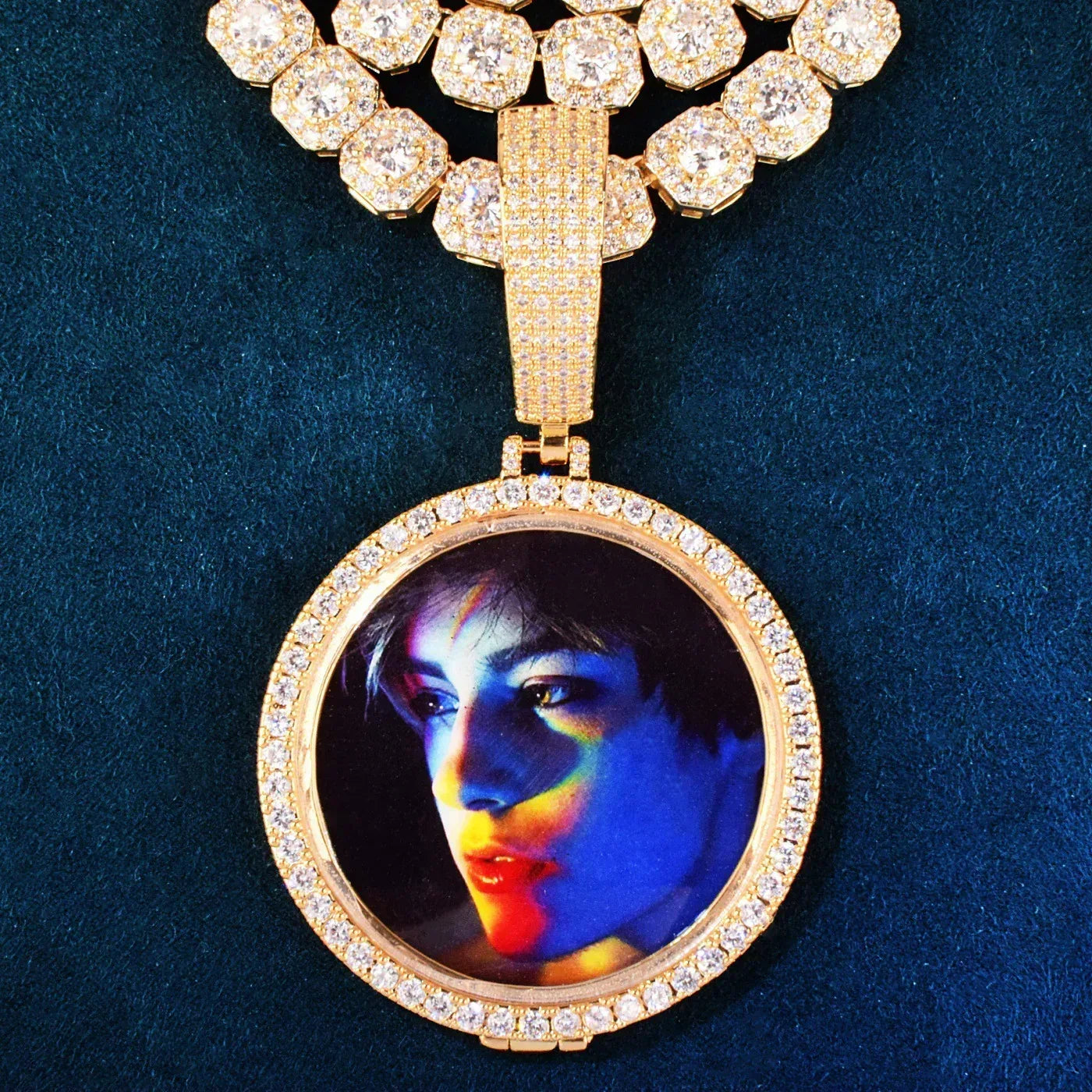 Large Round Photo Pendant | Iced Out CZ Solid DIY Custom Picture Hip Hop Necklace - CaratixJewelry
