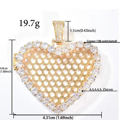 Flip-Open Heart Photo Pendant | CZ Iced Out DIY Custom Picture Hip Hop Jewelry - CaratixJewelry