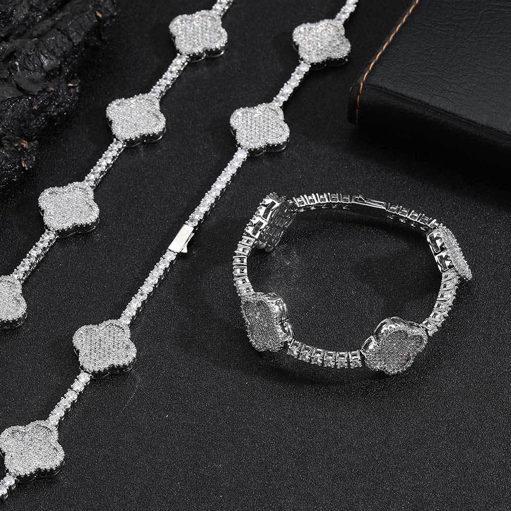 Men's Spring Clasp Clover Tennis Chain | 5mm Iced Out Zircon Necklace | Premium Gold Chain Rapper Style | Caratix - CaratixJewelry