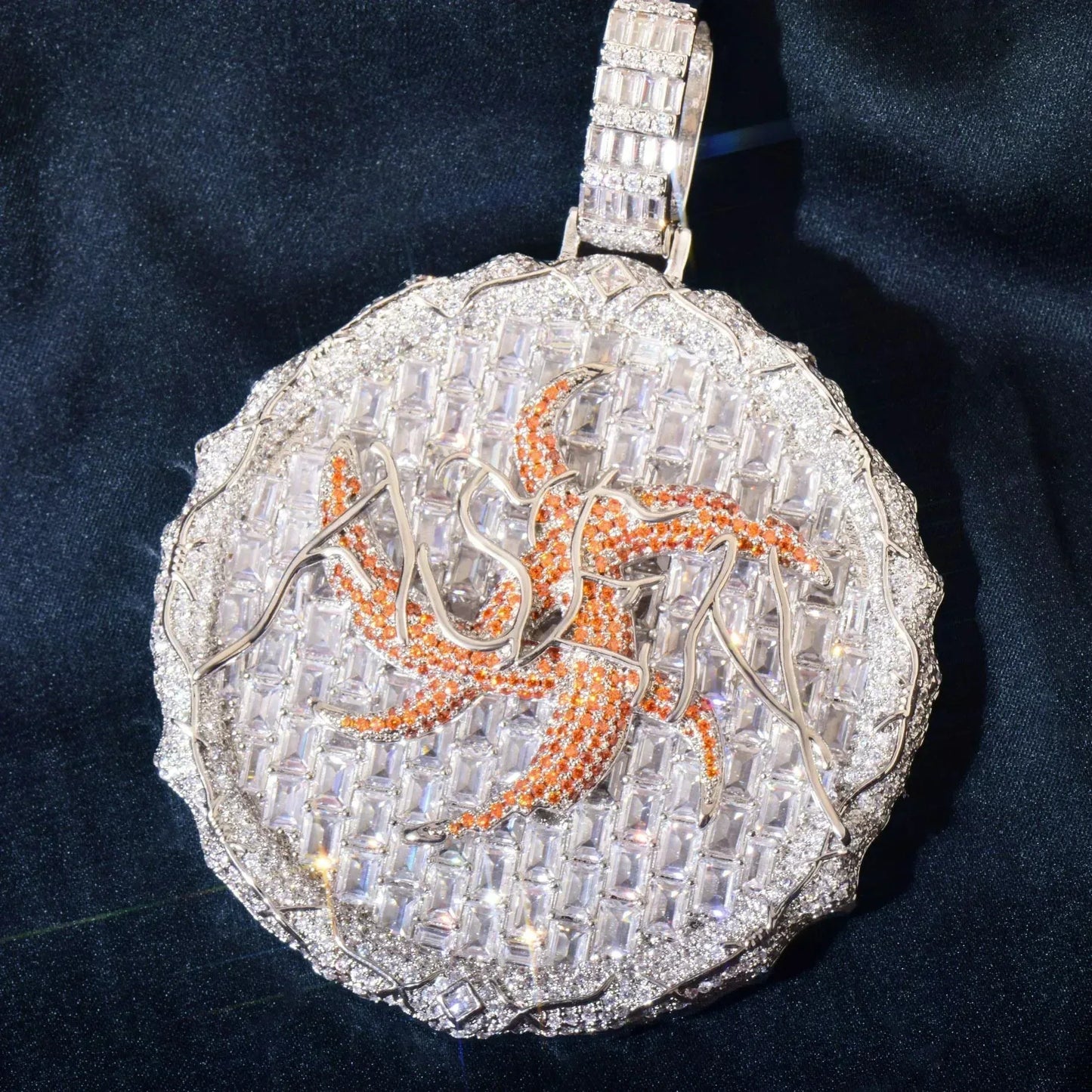 Iced Out Thorn Round Disc Pendant Necklace – Hip Hop Colorful CZ Trendy Jewelry - CaratixJewelry