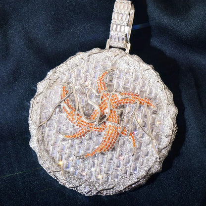 Iced Out Thorn Round Disc Pendant Necklace – Hip Hop Colorful CZ Trendy Jewelry - CaratixJewelry