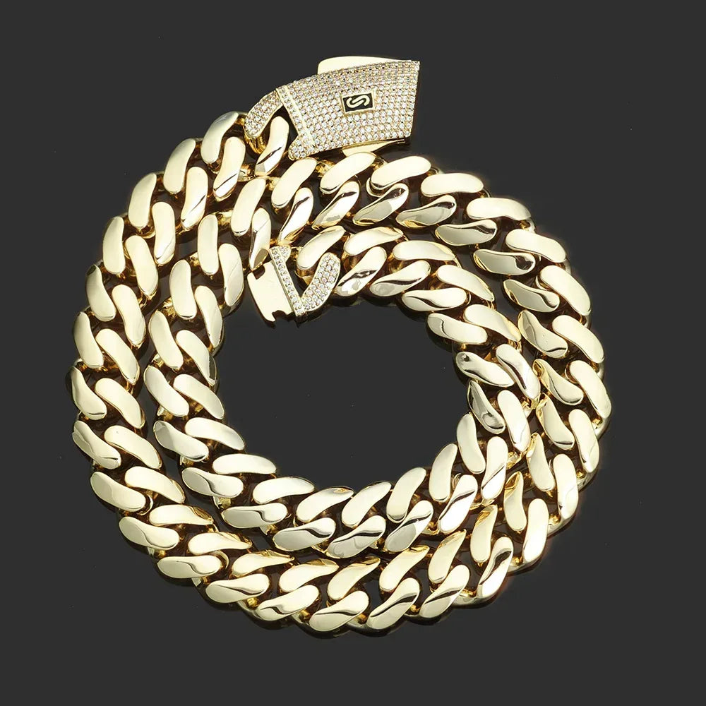 Polished Cuban Chain Necklace 14K Gold Tone Hip Hop Jewelry for Men | Caratix Jewelry - CaratixJewelry