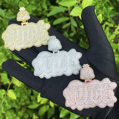 Iced Out "JUICE" Letter Pendant | Men's Real Copper CZ Necklace | 3D Bubble Letter Hip Hop Bling | Luxury Power & Influence Statement | Caratix - CaratixJewelry