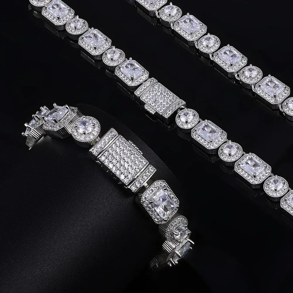 10mm Mixed Link Iced Out Cuban Chain Bracelet with Zircon | Flip Clasp Unisex Trendy Jewelry | Caratix Jewelry - CaratixJewelry