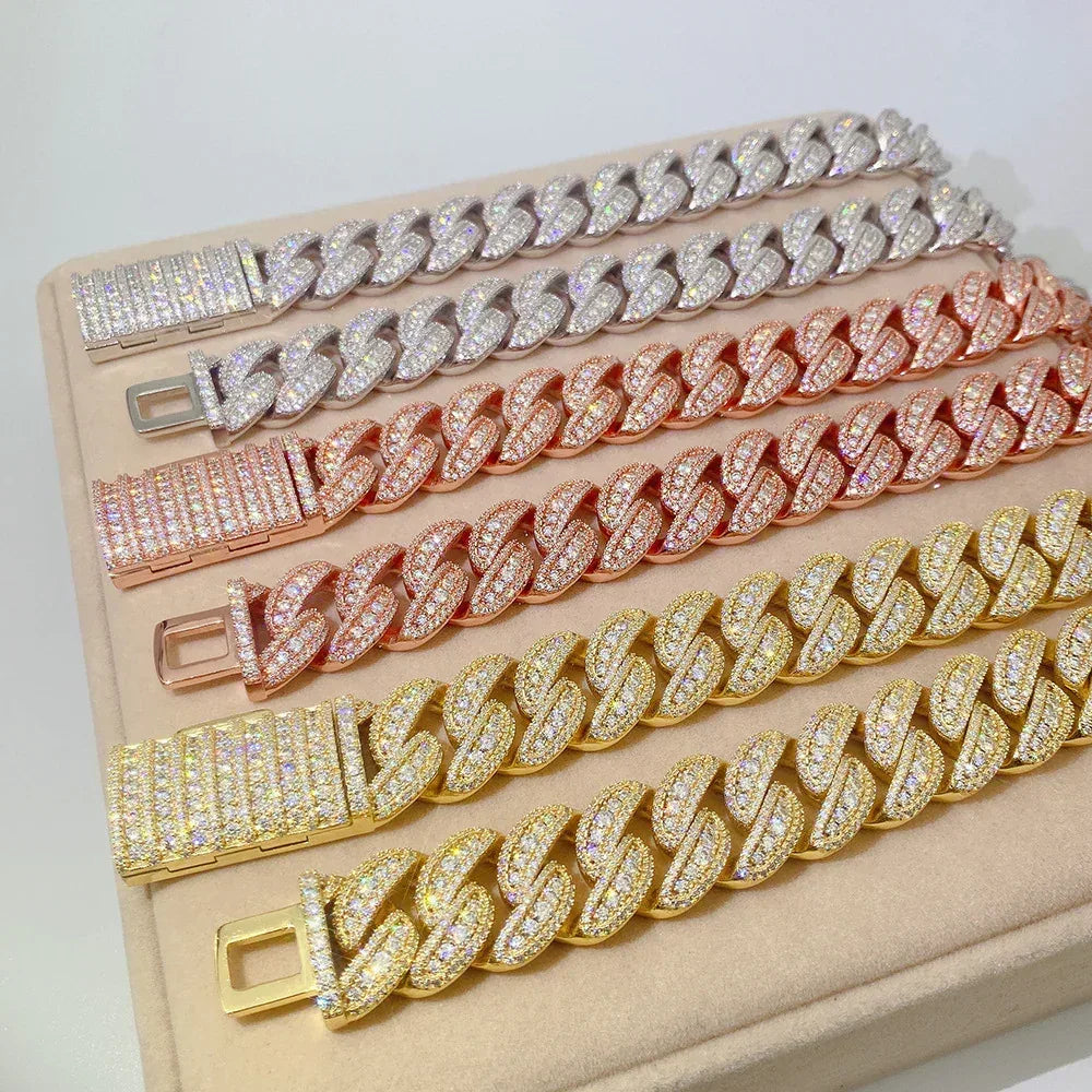 20mm Moissanite Cuban Link Necklace | S925 Silver Iced Out Chain - CaratixJewelry