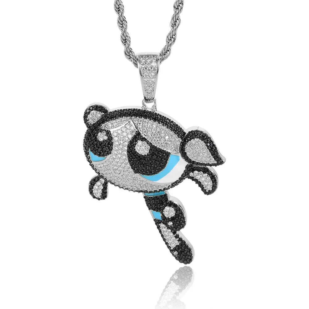 Powerpuff Girls Cartoon Pendant Necklace with Copper Frame and Zircon Stones for Men | Caratix Jewelry - CaratixJewelry
