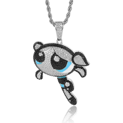 Powerpuff Girls Cartoon Pendant Necklace with Copper Frame and Zircon Stones for Men | Caratix Jewelry - CaratixJewelry