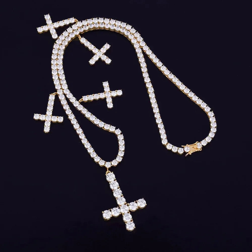 Iced Out Tennis Cross Pendant | Men's Hip Hop Solitaire Necklace Caratix - CaratixJewelry