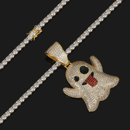 Large Tongue Out Ghost Pendant Necklace with Micro-Pave Zircon for Men | Caratix Jewelry - CaratixJewelry