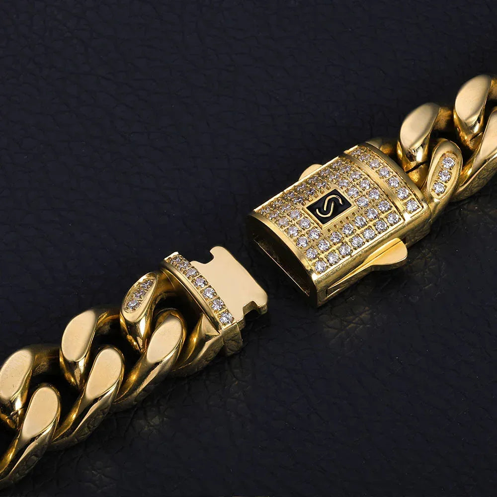 Custom 14K Gold 4-Sided -Cut Cuban Chain | Stainless Steel Rapper Iced Out Chain | Caratix - CaratixJewelry