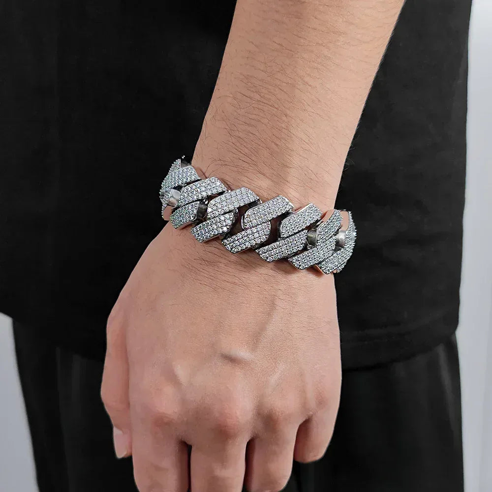 25mm Triple Row Iced-Out Cuban Link Bracelet - CaratixJewelry