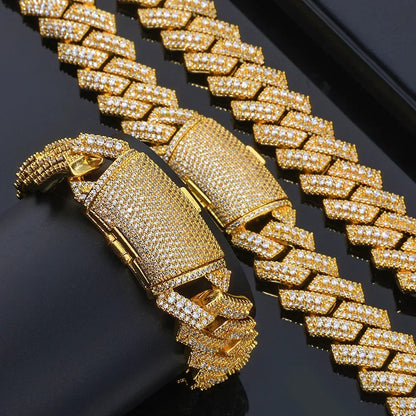 Custom 20mm Triple-Row Rhombus Cuban Chain - CaratixJewelry