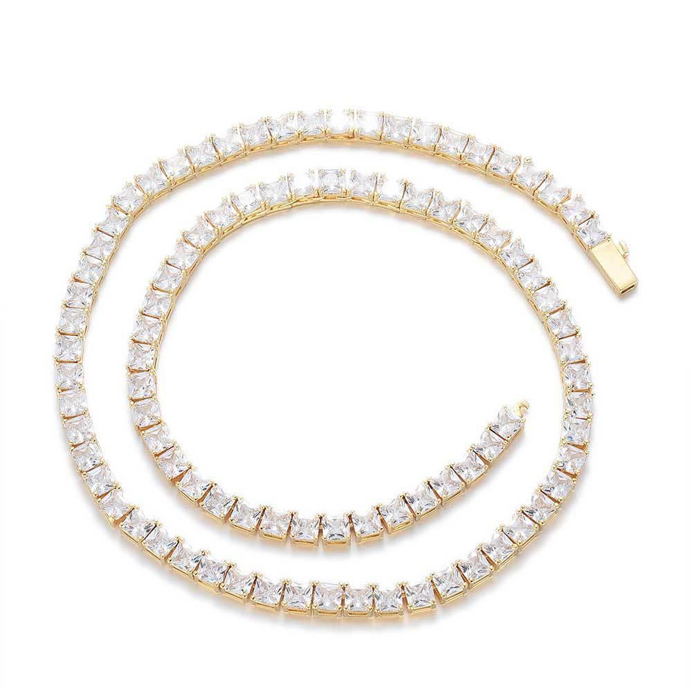 Custom 5.5mm Square Tennis Necklace | Princess Cut Gold Chain for Rapper | Caratix - CaratixJewelry