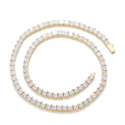 Custom 5.5mm Square Tennis Necklace | Princess Cut Gold Chain for Rapper | Caratix - CaratixJewelry