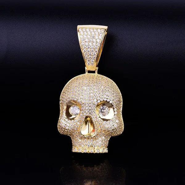 Men's Iced Out Skull Pendant Necklace | Gothic Hip Hop Skeleton Head | Premium Copper CZ Streetwear Bling | Edgy Rebel Jewelry | Caratix - CaratixJewelry
