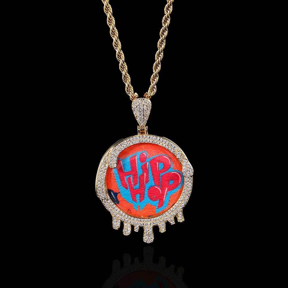 Custom Geometric Water Drop Photo Frame Pendant Necklace with Micro-Pave Zircon Stones | Caratix Jewelry - CaratixJewelry