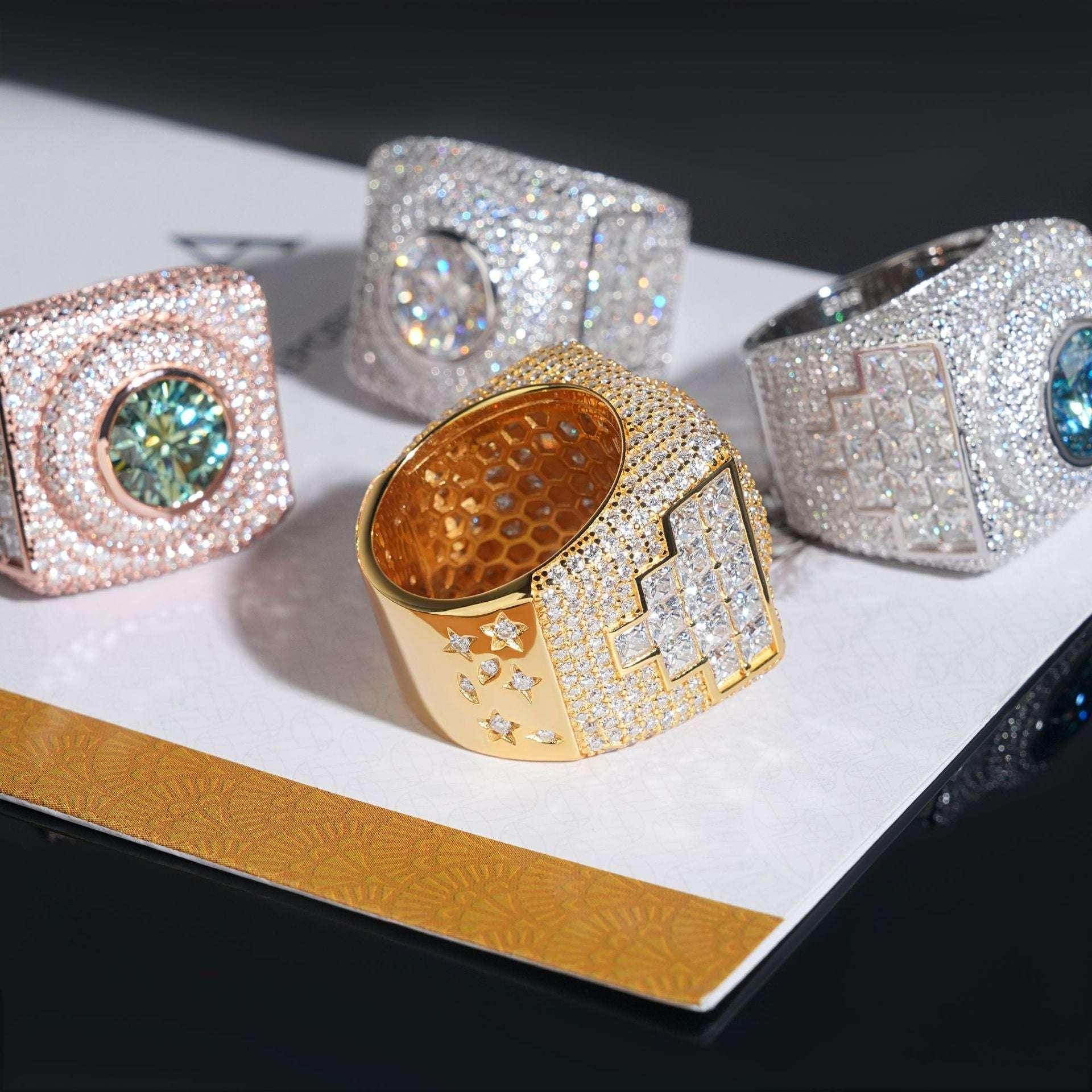 4ct Colored Moissanite Men’s Ring | S925 Silver Hip Hop Iced Out Jewelry - CaratixJewelry