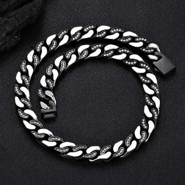 12mm Stainless Steel Iced Out Cuban Chain Zircon Necklace for Men | Caratix Jewelry - CaratixJewelry