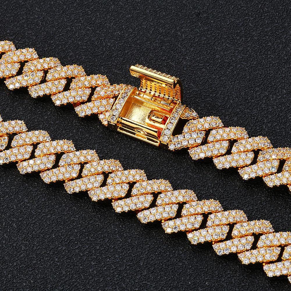 14mm Cuban Chain Necklace with Zircon Stones - CaratixJewelry