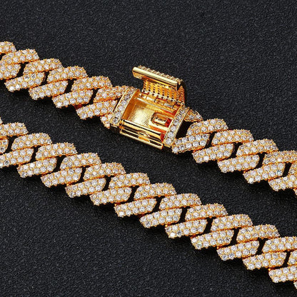 14mm Cuban Chain Necklace with Zircon Stones - CaratixJewelry