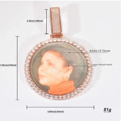 Large Round Epoxy Photo Pendant | Solid CZ Iced Out DIY Custom Hip Hop Necklace - CaratixJewelry
