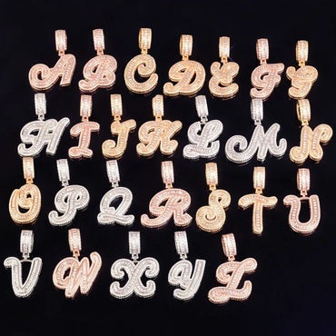 Mini Baguette Letter Pendant | CZ Iced Out Hip Hop Initial Necklace - CaratixJewelry