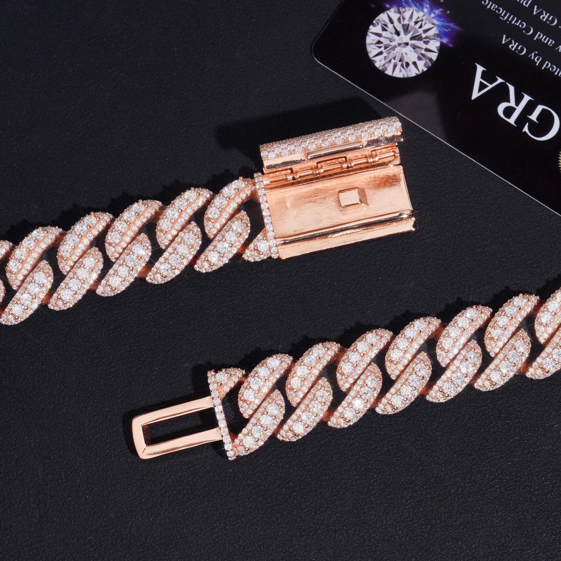 18mm Rose Gold Crescent Cuban Link Chain – Iced-Out Moissanite Hip Hop Men’s Necklace in 925 Sterling Silver - CaratixJewelry