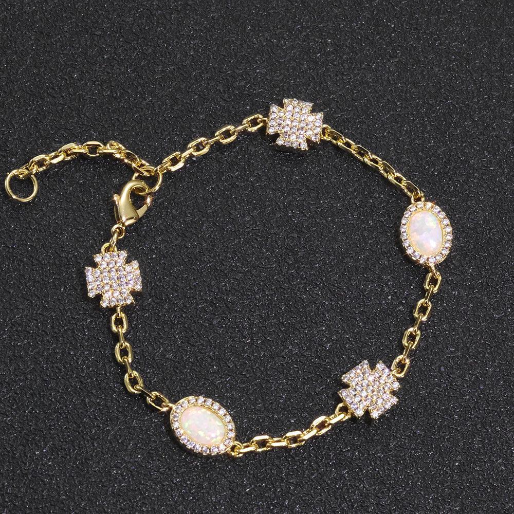 Custom Opal Cross Bracelet Iced Out Chain Style for Rapper | Caratix - CaratixJewelry