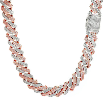 20mm Three-Row Cuban Chain Necklace with Zircon Stones - CaratixJewelry