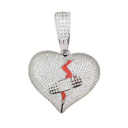 Iced Out "Mended Heart" Band-Aid Pendant | Men's Real Copper Broken Heart Necklace - CaratixJewelry