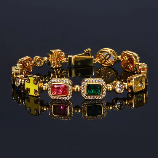 Colorful Gemstone Bracelet with Zircon for Men, Luxury Hip Hop Jewelry | Caratix Jewelry - CaratixJewelry