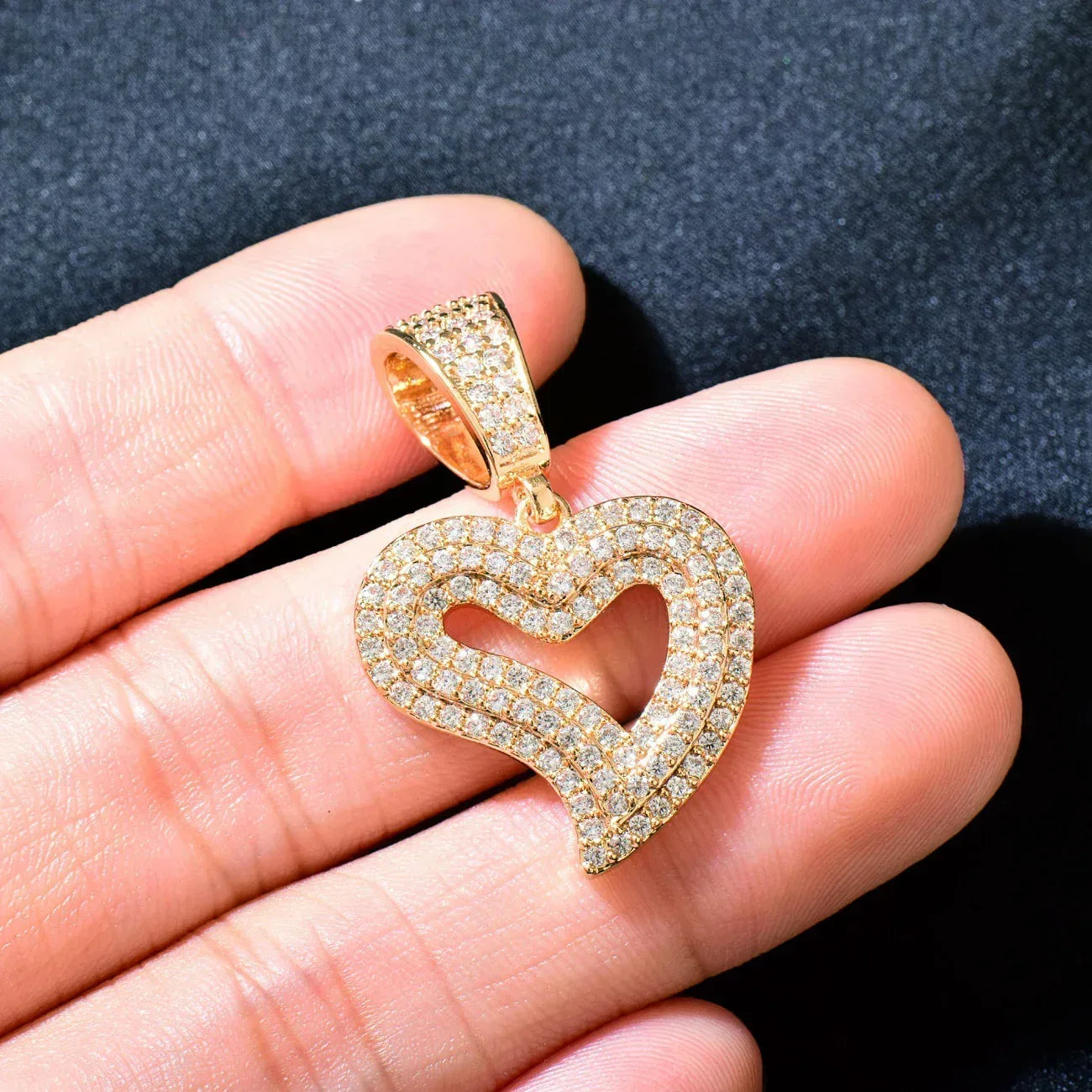 Hollow Heart Pendant Necklace | CZ Minimalist Hip Hop Fashion Jewelry - CaratixJewelry