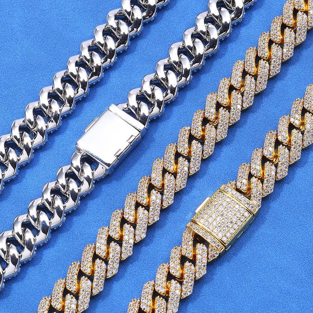 12mm Double-Row Moissanite -Cut Cuban Link Chain for Men – S925 Sterling Silver Custom Luxury Hip Hop Necklace - CaratixJewelry