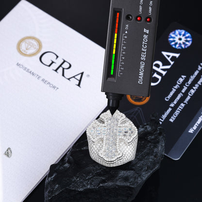 Baguette Moissanite Cross Men's Ring 925 Silver | Caratix