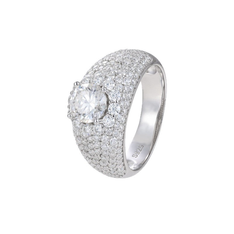 Moissanite Starburst Ring S925 Silver Hip Hop Band | Caratix