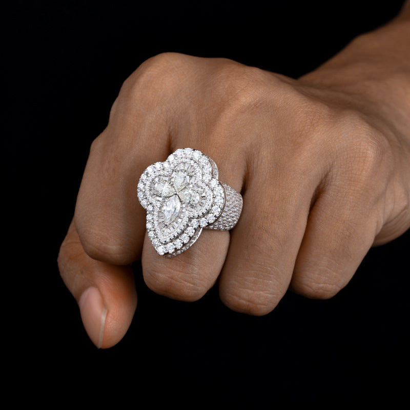 Iced Out Moissanite Flower Ring S925 Hip Hop Men | Caratix