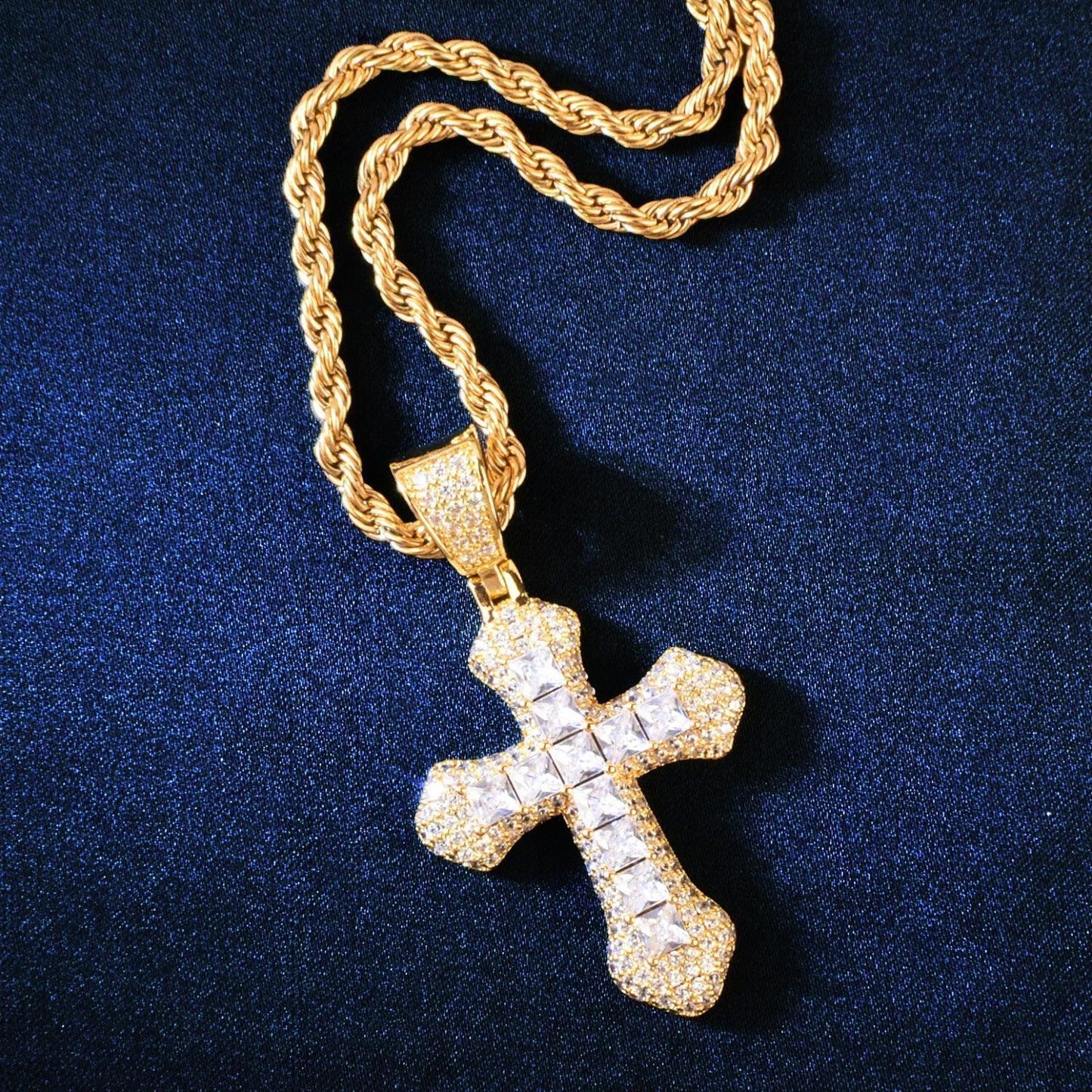 Large Cross Pendant Necklace | CZ Iced Out Hip Hop Chain - CaratixJewelry
